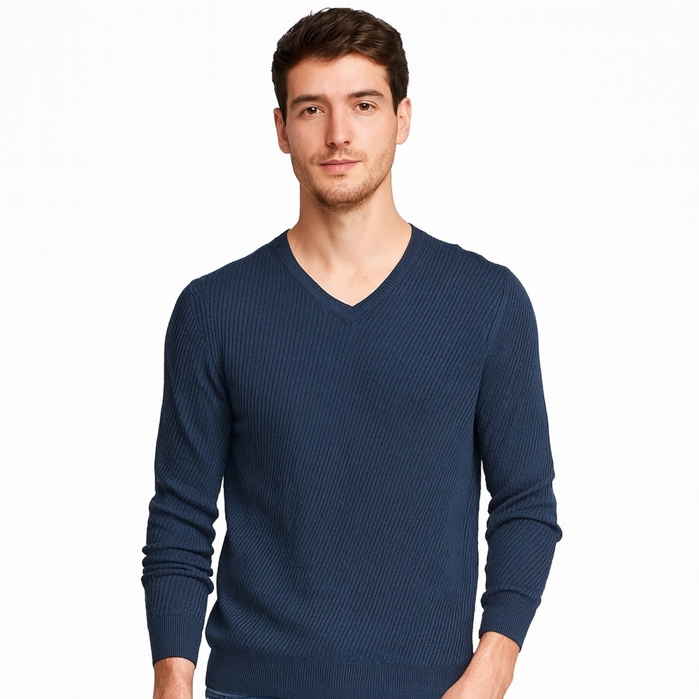 Jos. A. Bank Men's Navy Ribbed V-Neck Henley Sweater Tailored Fit XLT NWT